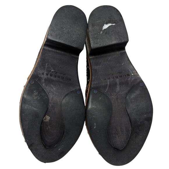 Burberry Black Studded Leather Lace-Up Booties 41 Red Made in Italy Wooden Heel - Picture 7 of 7